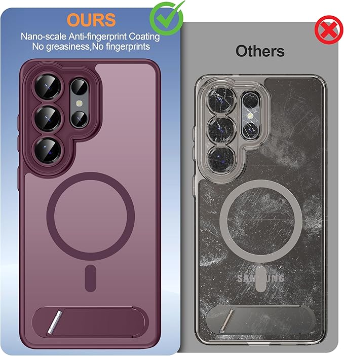 Magnetic for Samsung Galaxy S26 Ultra Case, [Compatible with MagSafe][Full Camera Protection][Built-in Invisible Kickstand] Translucent Matte Phone Case for S26 Ultra 6.9" - Wine Red