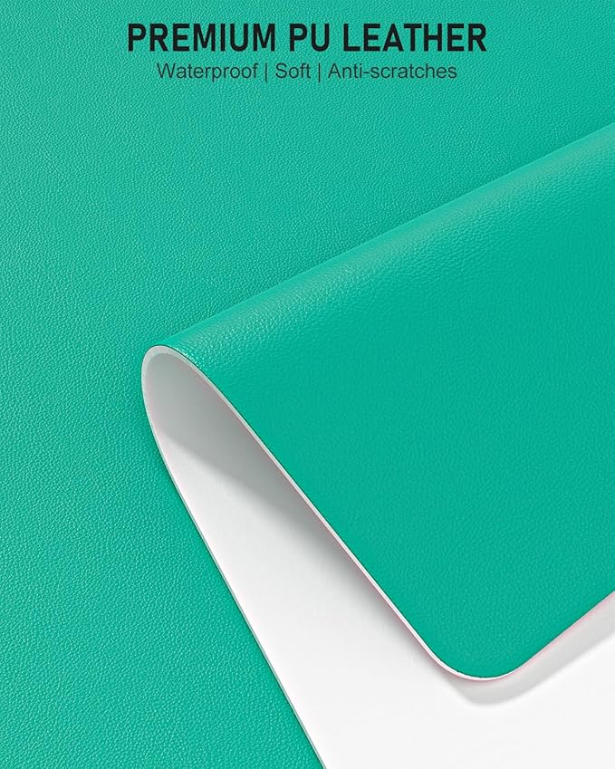 Desk Pad, 23.6" x 13.8" PU Leather Non-Slip Desk Mat Large Mouse Pad for Desktop, Waterproof Laptop Computer Writing Mat for Office, Home, Work, Gaming, Light Green