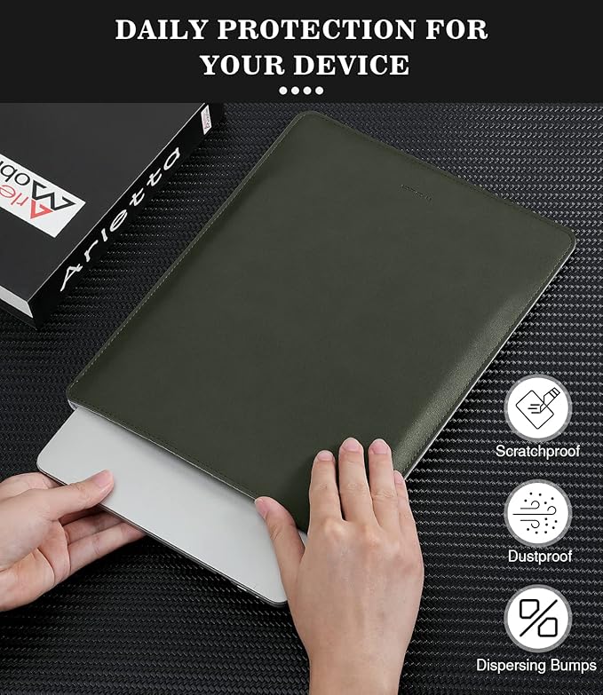 MoKo Laptop Sleeve Compatible with New Mac Pro 14 Inch M5/4/3/2/1 2026-2021, Slim Stylish Laptop Bag Made of PU Leather, Fliz Sleeve Case, Carry Bag for 14 Inch Mac, Midnight Green
