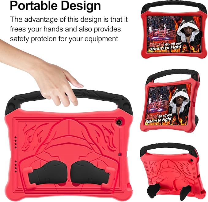 Dteck for iPad Air 3rd Generation and iPad Pro Case 10.5" 2019/2017 Release, Cute Boxing Shockproof Hard Case with Handle/Kickstand/Shoulder Strap, Protective Lightweight Kids-Friendly Cover, Red