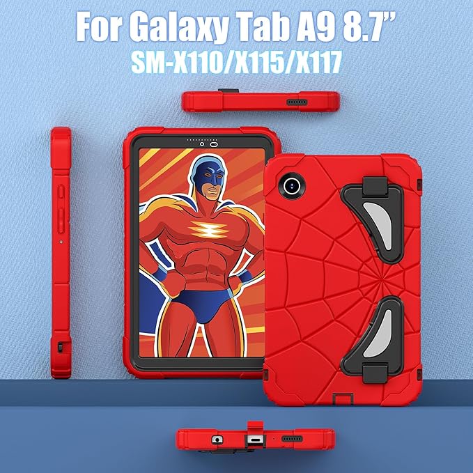 AKABEILA Compatible with Samsung Galaxy Tab A9 8.7 inch(SM-X115N)(2023) Tablet Case，Lightweight Shockproof Rugged Protective Cover with Kickstand for Kids Children Boys Babies Red Black