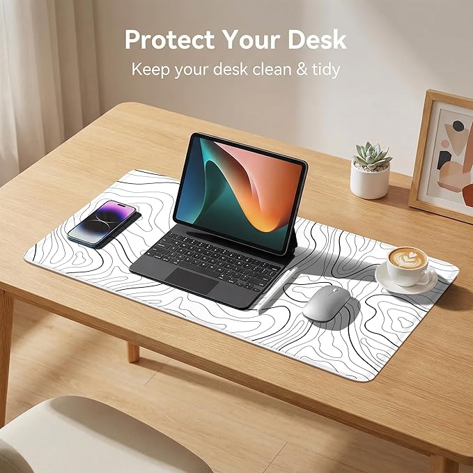 Rcege Large Mouse Pad for Desk - Gaming Mouse Pad with Stitched Edges, Anti-Slip Base for Keyboard and Mouse(White Line, 23.6L x 11.8W inches)