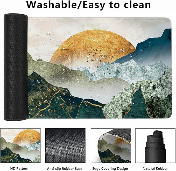 MIOAOSRT Desk Mat,The Green Golden Mountains by Sunset Extended Gaming Mouse Pad,Large Non-Slip Rubber Base Mousepad with Stitched Edges,Waterproof Mouse Mat Desk for Office Game Home 35.4x15.75 in