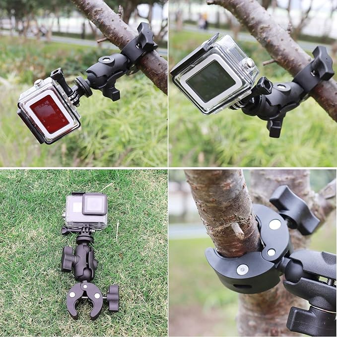 Taisioner Super Camera Clamp Mount Double Socket Arm 1/4"-20 Ball Head Adapter Gopro Accessories Suitable for GoPro AKASO DJI Action Insta360 or DSLR Digital Camera Monitor/LED Lights/