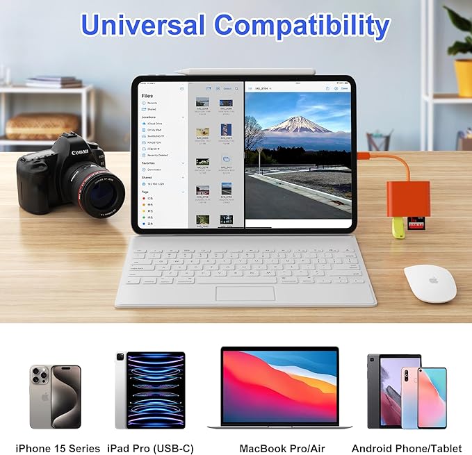 SD Card Reader, USB 3.0 Type C High Speed to SD/TF Card Adapter for iPhone 17/16/15 Pro Max Memory Card Reader with SD MicroSD USB 3 Port for Mac/iPad/MacBook Pro/Air Android Phone Tablet (Orange)