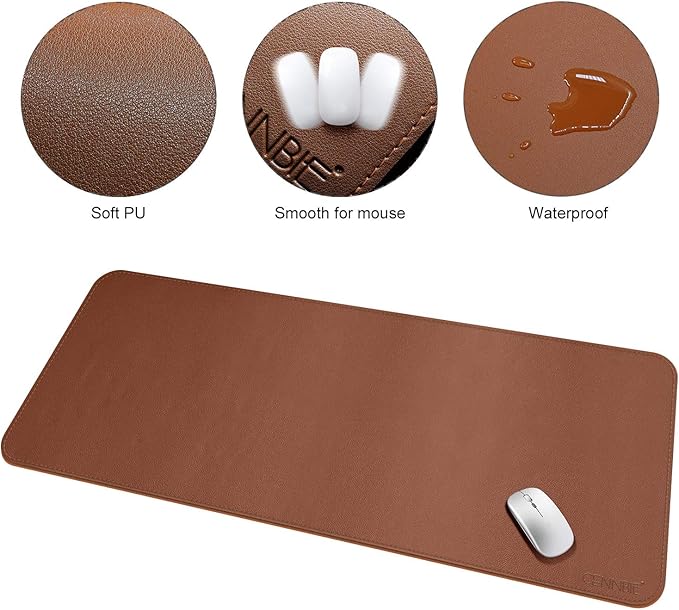 CENNBIE 59"x27.5" Leather Desk Pad Protector Desk Blotter Pad - Waterproof Writing Desk Accessories - Extended Non-Slip Rectangular, Laptop Keyboard Mouse Pad (Brown)