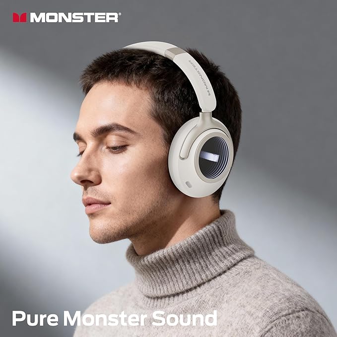 Monster Persona 4th ANC Active Noise Canceling Headphones, Wireless Bluetooth Over Ear Headphones with 3 EQ Modes, and 70H Playtime, Bluetooth 6.0, Deep Bass, Foldable Comfort Design for Travel, White