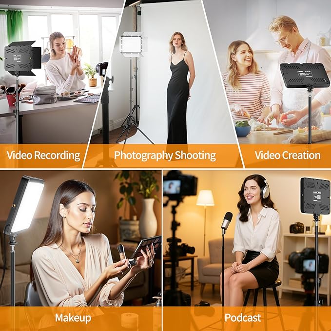 EMART LED Video Light Kit with Phone Holder & Barndoor, 2800-7000K Dimmable Studio Lights for Video Recording, 73'' Height for Live Streaming, YouTube, Vlog, Photography, Content, Podcast, 1-Pack