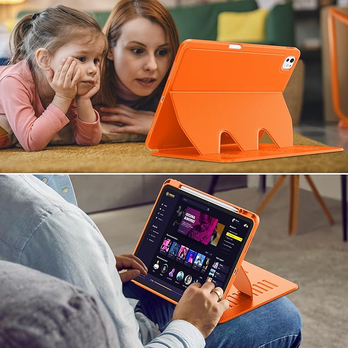 VIKESI Case for iPad iPad Pro 13-inch M5 or M4 Released in 2025 or 2024,Multiple Angles Magnetic Stand Cover,Shockproof Soft Back,Pencil Holder,and Auto Sleep/Wake,Orange