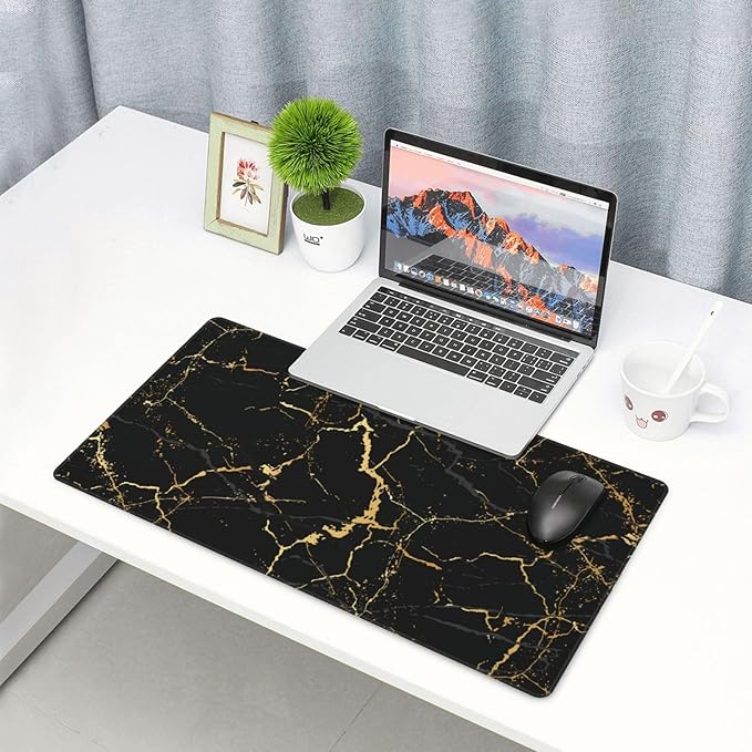 Black and Gold Marble Large Extended Mouse Pads XL Mousepad with Stitched Edges Marbling Non-Slip Rubber Base Computer Keyboard Pad Desk Mat for Home Office Desk Decor, 29.5" X 15.8"