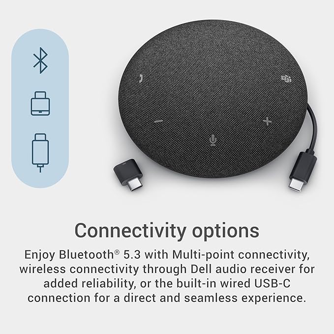Dell Pro Plus Wireless Speakerphone - SL525 - USB-C, Zoom/Microsoft Teams Certified, Wired/Wireless, Bluetooth 5.3, Omni-Directional, AI-Based Noise Cancellation