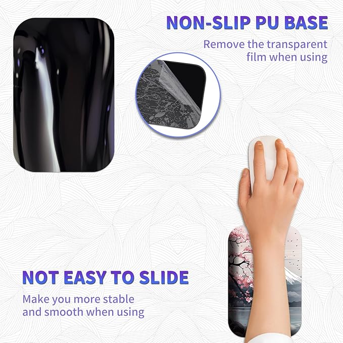 Large Mouse Pad Set, Desk Mat + Elbow Rest Pad + Coaster, Easy Typing Pain Relief, Ergonomic Arm Rest Pad with Memory Foam, Extended Desk Pad Anti-Slip Rubber Base for Home, Cherry Blossom Mount Fuji