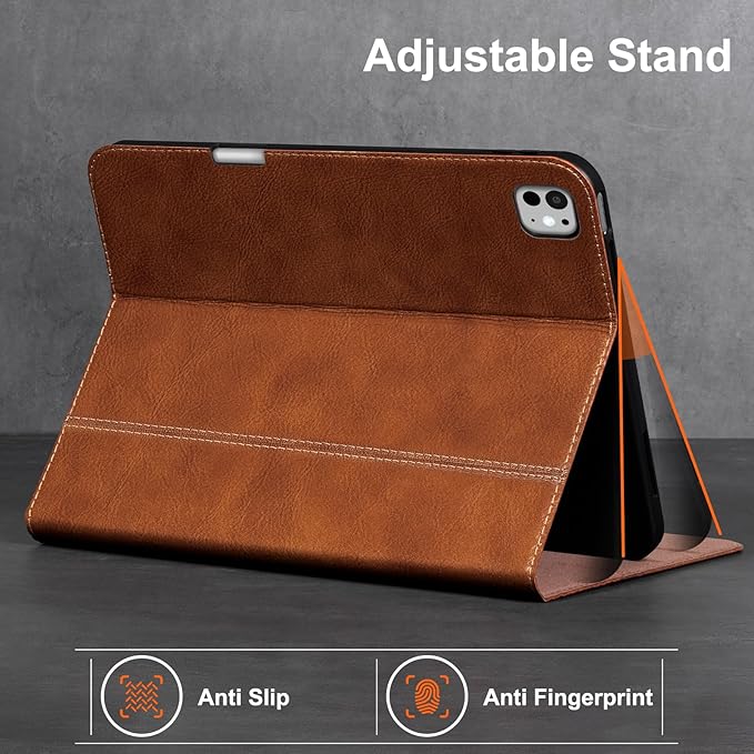 Gexmil Genuine Leather Case for iPad Pro 13 Inch (M5/M4) 2025/2024 with Pencil Holder,Protective Shockproof Smart Leather Folio Cover Adjustable Stand Auto Sleep/Wake,Vegetable Tanned Brown