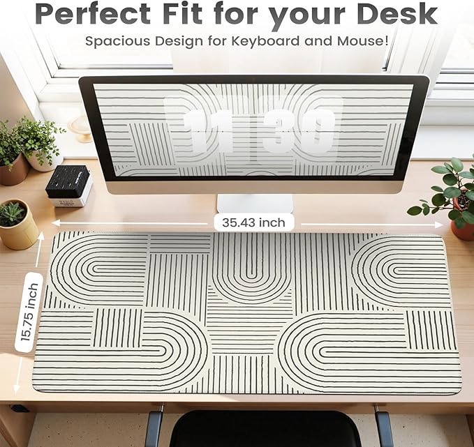 iCasso White Desk Matt for Desktop, Cute Desk Pad Mat, Large Mouse Pad, Anti-Slip Big Mousepad with Stitched Edges, Keyboard Pad for Computer(White)