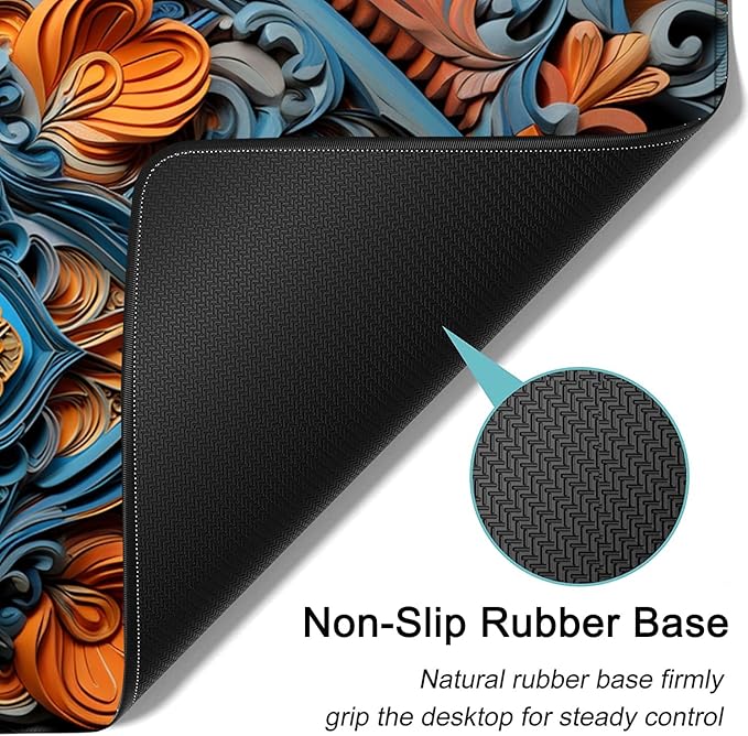 Large Mouse Pad, 31.5 x 11.8in Extended Gaming Mouse Pad with Stitched Edges, XXL Mousepad Protector Non Slip Rubber Base for Office and Home Writing Mat, Flower Art Pattern Desk Mat