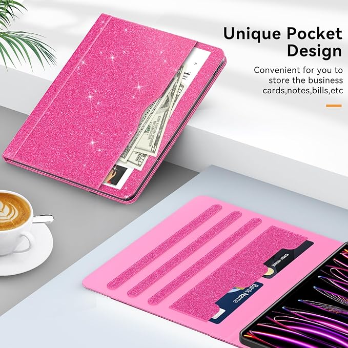 Zonefoker Case for New iPad Pro 12.9 inch 6th/5th/4th/3rd Generation 2022/2021/2020/2018, 12.9'' ipad Pro Leather Protective Cover 6/5/4/3 Gen with Pencil Holder, Auto Wake/Sleep, Glitter Pink