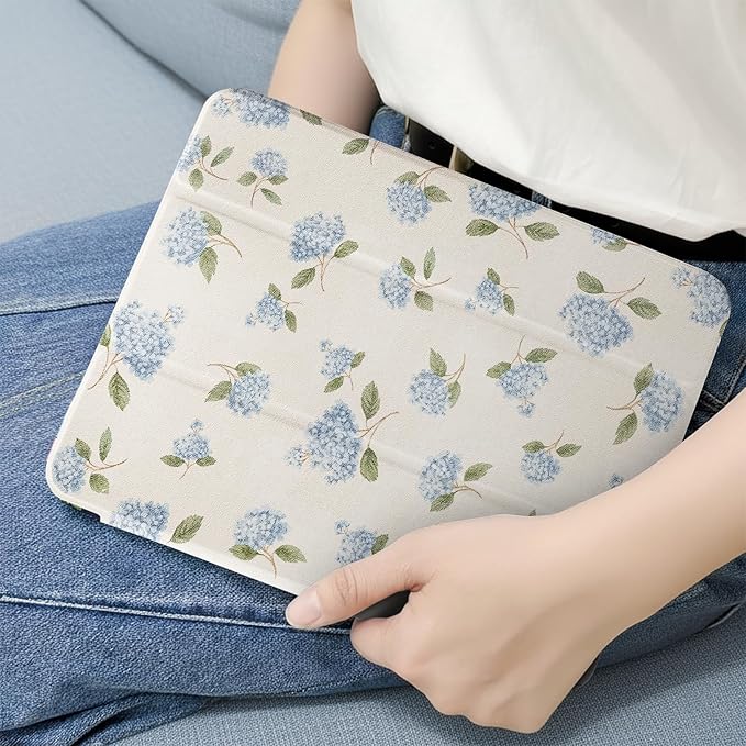 MrARTIST for for iPad Pro 11 Inch Case (M5/M4) 2025/2024 6th/5th Generation Case Cute for Women Girls Girly Kawaii Aesthetic Flowers Design for Apple Tablet Cover with Pencil Holder, Hydrangea
