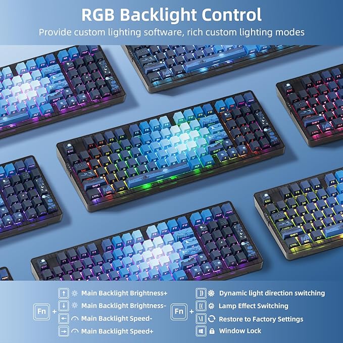 ZORNHER ZH980 Mechanical Keyboard,95% Blue Creamy Keyboard with Number Pad,Hot-Swappable Custom Gaming Keyboard,Shine Through Dye Sublimation PBT Keycaps,Creamy Sounding Linear Switches
