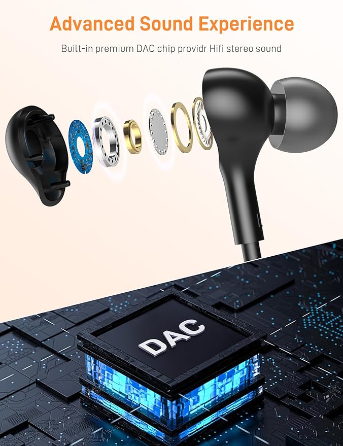 iMangoo for Apple USB C Wired Headphones, Hi-Fi Sound Corded Earbuds, Ergonomic Small in Ear Buds for iPhone 17 Pro Max/17e/16 Plus/16e/15, for Samsung S26/S25 Ultra/for Pixel Type C Earphones Black