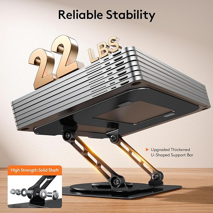 TECKNET Laptop Stand for Desk - 360° Rotating Base, Ergonomic Foldable Computer Stand for Laptop Riser, Height Adjustable, Compatible with MacBook Pro, Dell XPS, HP, and All Laptops 10-17" (Black)