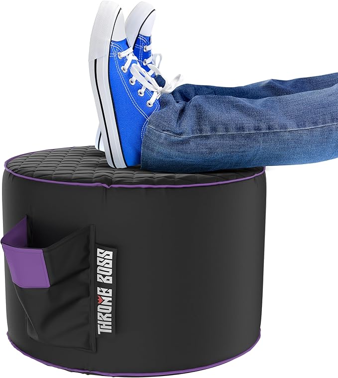 Throne Boss Gaming Footstool - Cover ONLY No Filling - Matching Bean Bag Chair Pouf/Ottoman - Round Gamer Foot Stool Footrest with Drink Holder (Purple)