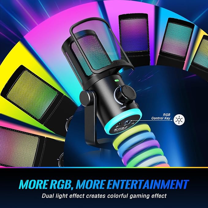 FIFINE Gaming PC Microphone, USB Streaming Microphone with Game Chat Balance, Computer Condenser Desktop RGB Mic with Mute Button, Noise Cancellation for Podcast/Twitch/Discord-AMPLIGAME AM6