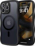 CAPRARO Cute for iPhone 15 Pro Max Case, Compatible with MagSafe, [Curly Wave Edge] [Full Camera Protection] [14 FT Drop Protection] Magnetic Phone Case for 15 Pro Max 6.7 Inch, Black