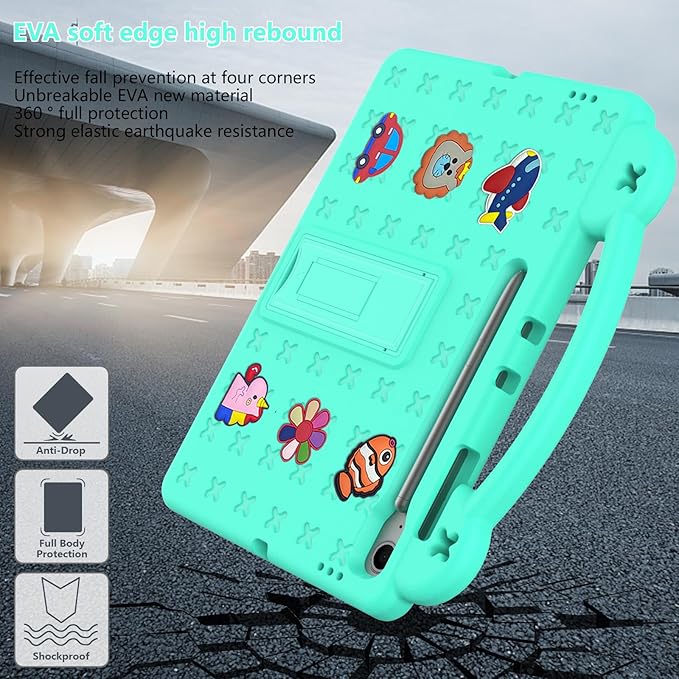 AKABEILA Compatible with Samsung Galaxy Tab A11+ 2025 Tablet Case, Kids Friendly Universal Lightweight Shockproof Protective Case with Shoulder Strap & Stand Handle Mint Green
