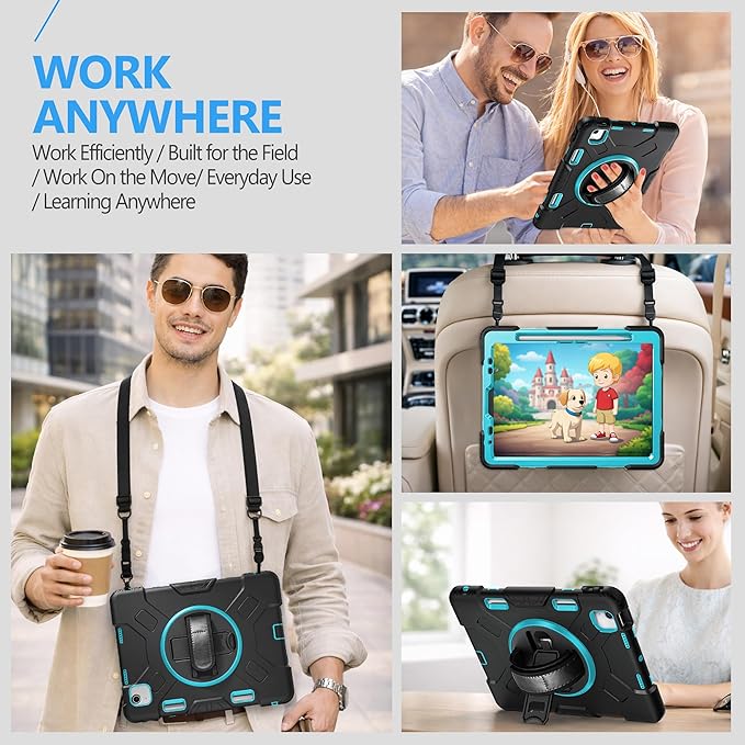 Case for iPad Air 11 M4 2026/ M3 2025/ M2 2024: Silicone Cover for iPad Air 5th & 4th Generation 10.9 Inch (2020/2022) with Screen Protector- Stand- Handle- Shoulder Strap- Pencil Holder