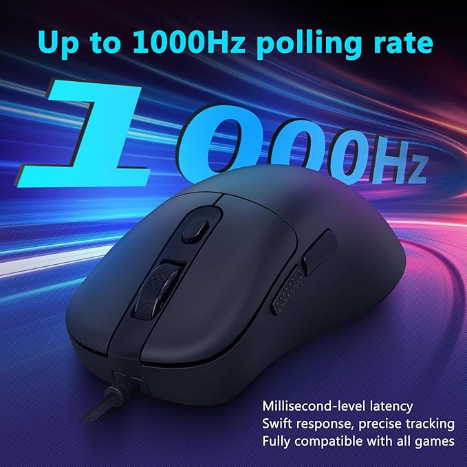 Redragon Wired Gaming Mouse, Lightweight Ergonomic Optical Mouse, 5 Adjustable DPI Up to 24000, 6 Programmable Buttons, Soft Braided Cable for Windows PC Gamers & Laptop - Black