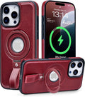 Butaiga for iPhone 13 Pro Max Leather Case with Stand, Anti-Slip Grip Ring, Fits for MagSafe (Burgundy, iPhone 13 Pro Max)