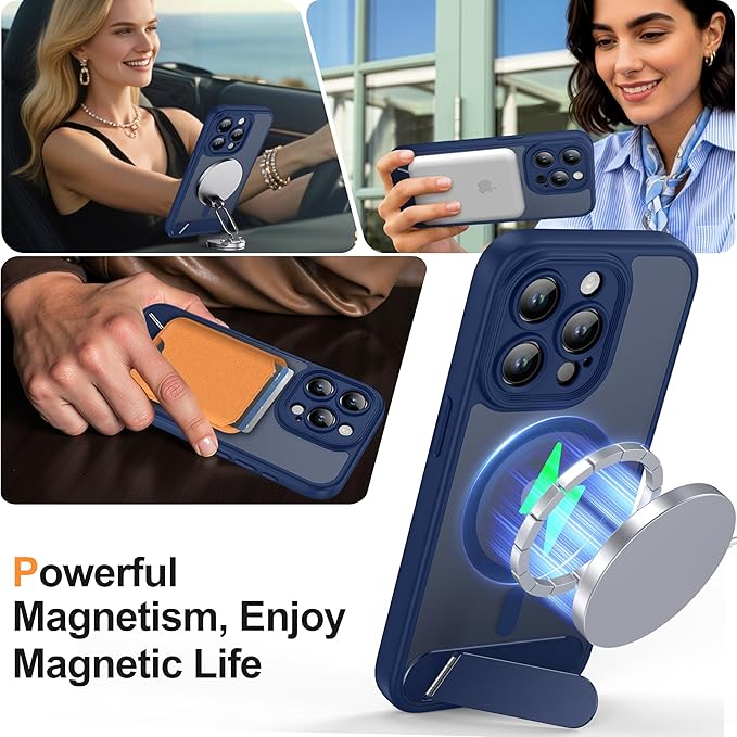 Magnetic Compatible with iPhone 15 Pro Case, [Built-in Kickstand][Full Camera Protection][Compatible with MagSafe][Anti-Fingerprint] Shockproof Phone Case for iPhone 15 Pro 6.1",Blue