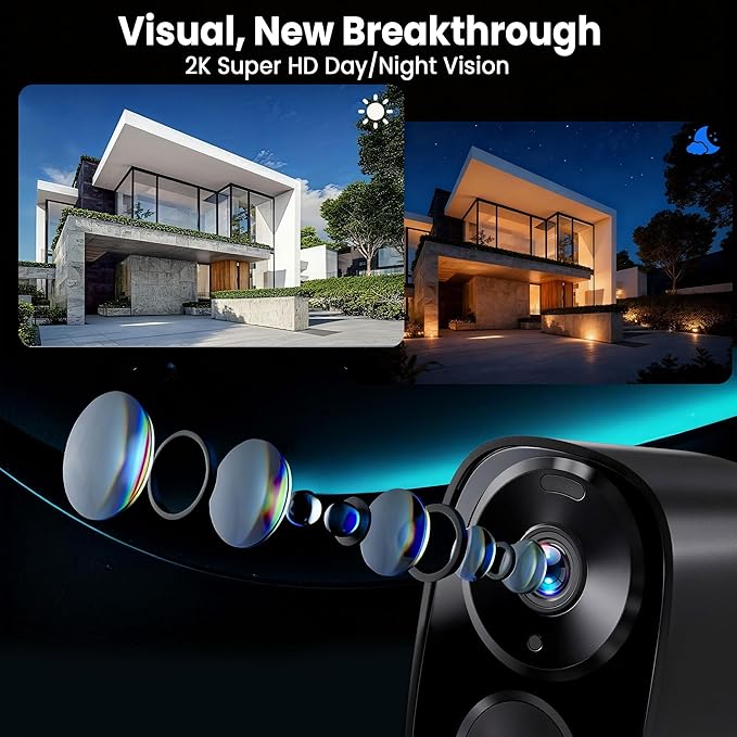 realhide 2K Wireless Outdoor Security Camera with 64GB SD Card, 6-Month Battery, Dual-Band 2.4/5GHz WiFi, Full-Color Night Vision, IP66 Weatherproof, Motion Alerts, 2-Way Talk for Home Security