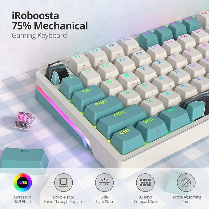 75% Brown Mechanical Gaming Keyboard, Compact 82 Key Hot Swappable with Knob, RGB Backlit OEM Profile, Wired USB-C Keyboard with Linear Switches for Windows Mac