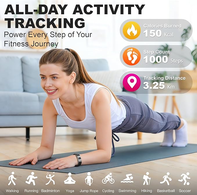 Smart Bracelet for Women Men,Wearable Activity & Fitness Tracker,All-Day Heart Rate/Stress/HRV/Step Monitor,24H Sleep Tracker,Multiple Sport Modes Smart Wristband with 2 Bands, Free APP