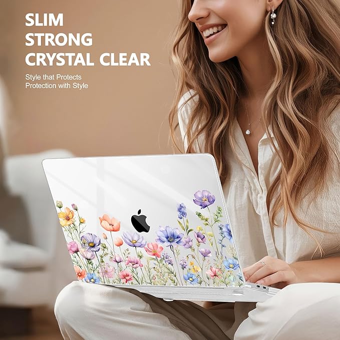 May Chen for MacBook Pro 16 inch A2141 2020 2019 Release, Screen Protector & Keyboard Cover Plastic Soft-Touch Case for MacBook Pro 16-inch with Touch Bar & Touch ID - Watercolor Wild Flowers