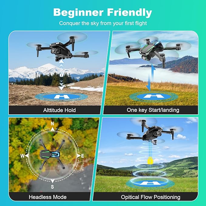 Drone with 1080P Camera, Foldable Remote Control Quadcopter for Adults Beginners, Mini Drone with Stable Hover, Waypoint Fly, 3D Flips, One Key Start, 2 Batteries, Easy to Fly Indoors & Outdoors