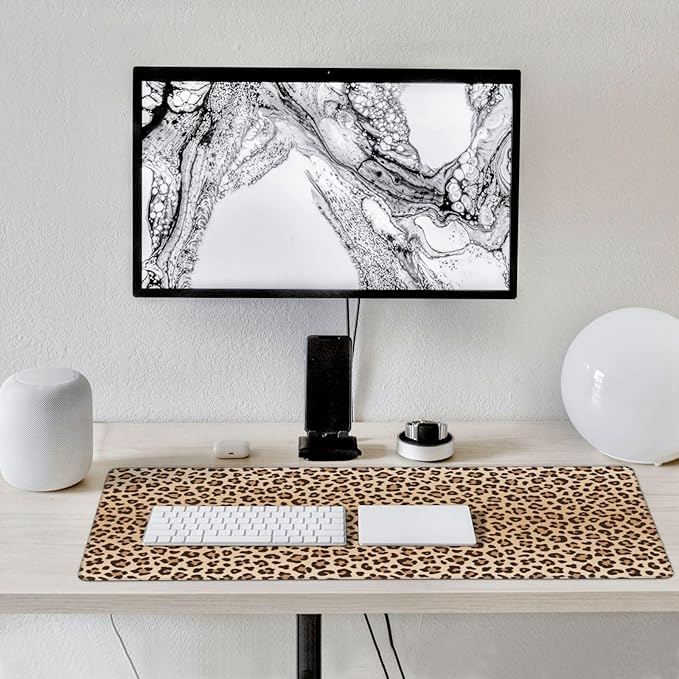 Leopard Print Mouse Pads XXL Extended Mousepad with Stitched Edges Cheetah Animal Skin Non-Slip Rubber Base Computer Keyboard Pad Desk Mat for Home Office Desk Decor, 35.4" X 15.7"