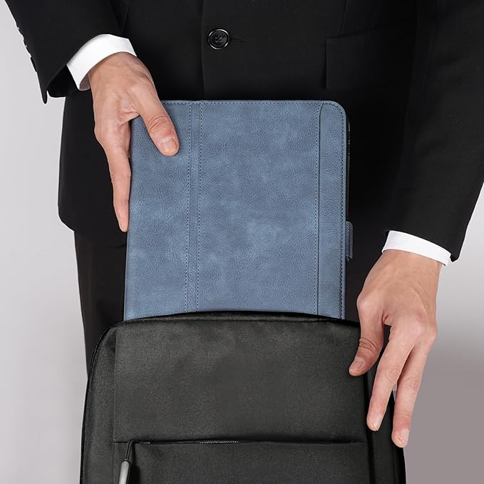Handmade Case for iPad Pro 11 Inch (M5/M4) 2025/2024 with Pencil Holder Pocket,Magnetic Closure,Auto Sleep/Wake,Vegan Leather Folio Protective Cover,Multi Angles Stand,Light Blue