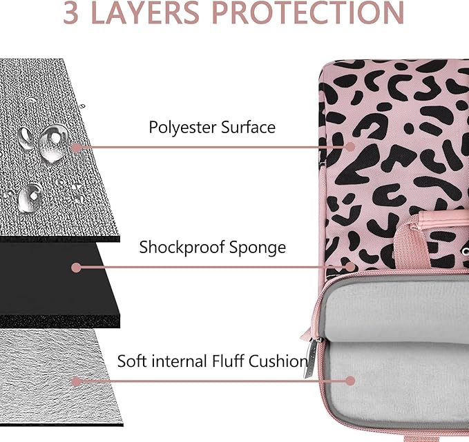 MOSISO 12.9 inch Tablet Sleeve Bag for iPad Pro 13 M4&iPad Air 13 M3 M2,iPad Pro 12.9 M2 M1 6/5th,Surface Laptop Go 12.4,Galaxy Tab S8+/S9+ 12.4, Leopard Grain Tablet Shoulder Bag with 3 Pockets, Pink
