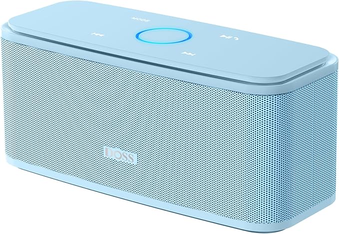 DOSS SoundBox Touch Wireless Bluetooth Speaker-12W HD Sound with Rich Bass, IPX5 Waterproof, 20H Playtime, Handsfree, for Gatherings, Home, Office, Outdoor, Travel-Light Blue