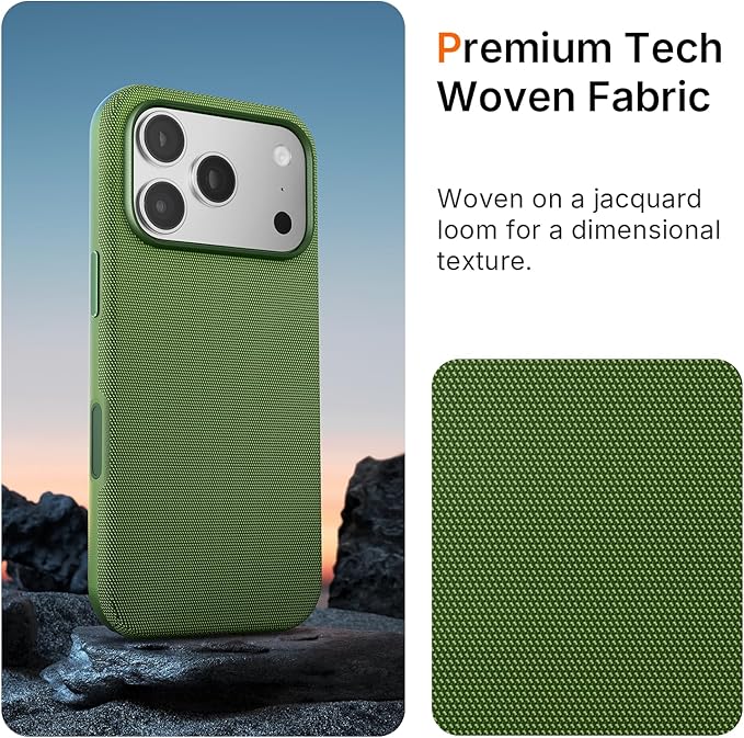 Mkeke for iPhone 17 Pro Max Case Techwoven Green, [Compatible with MagSafe] [Camera Control Cover] [Premium Tech Woven Fabric] [Drop Protection] Shockproof Skin-Friendly