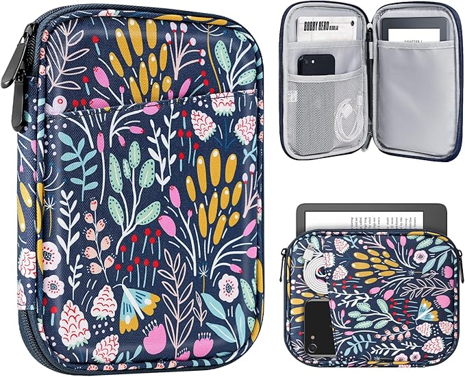 TiMOVO 6-7 Inch Tablet Sleeve for eReader Book Paperwhite/Colorsoft Signature Edition, Protective Sleeve Cover Case with Pocket for E-Reader/Oasis & Kobo Devices, Colorful Flower