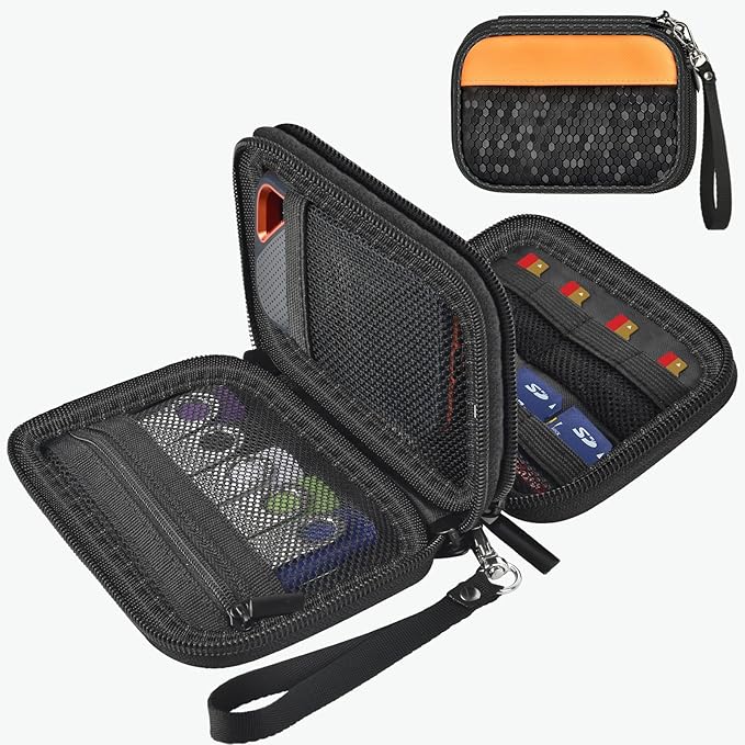 casmilee Hard Drive Case for SanDisk Extreme PRO Portable SSD (500GB-8TB)/ for Samsung T7 T9/ for Crucial X9 X10 Pro, Anti-Shock Travel Organizer for Photographers & Creators, Holds 2 SSDs, SD Cards