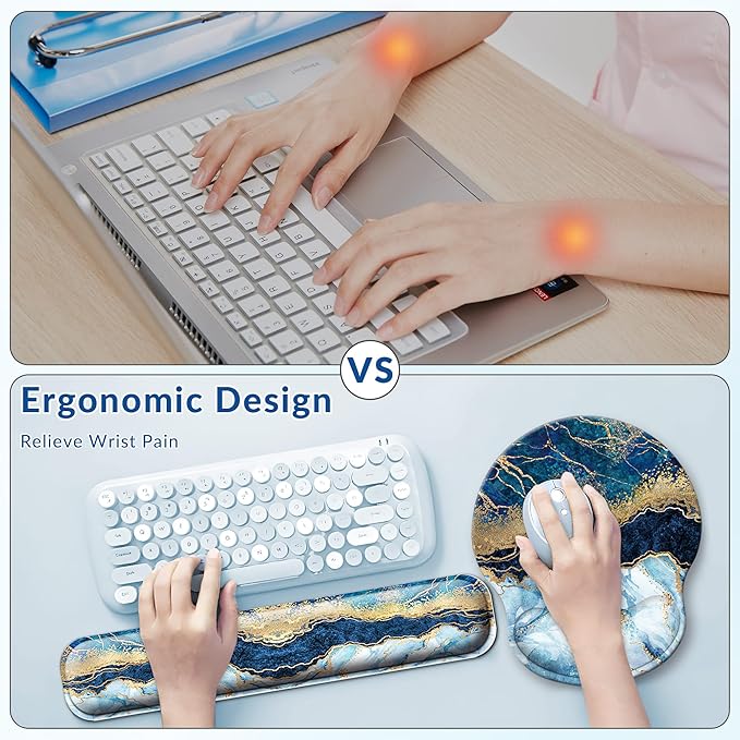 Desk Mat Set + Keyboard and Mouse Pad with Wrist Rest Support,4-in-1 Large Mousepad Computer Mats for Desktop Home & Office-Marble 2