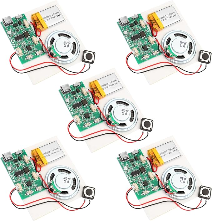 5PCS Programmable Sound Recorder Module - DIY Music Voice Recording Module Chip with Speaker, Can Recording 16 Minutes Sound Music for Personalized Greetings, Holiday Crafts Cards