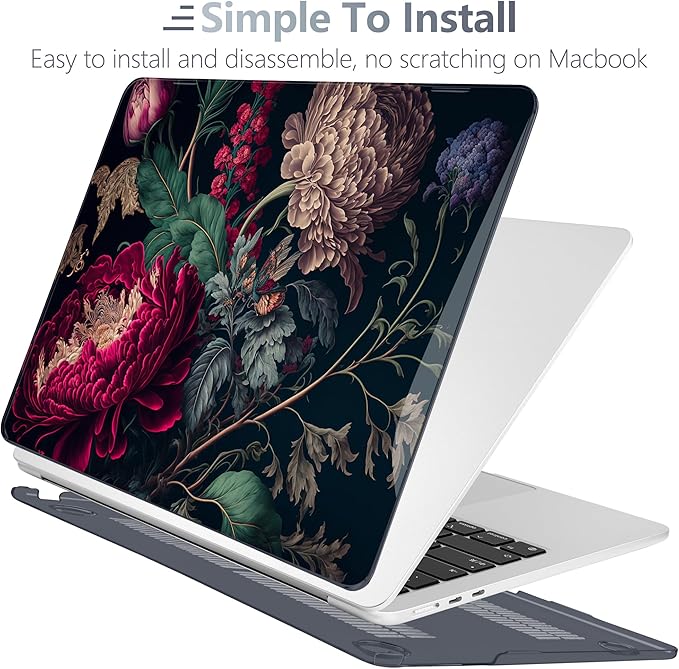 Batianda Premium Case for New MacBook Air 15 inch with M5 M4 M3 M2 Chip 2026 2025 2024 2023 Release, Designed Ultra-Slim Hardshell & Keyboard Cover & Screen Protector 4-in-1 Bundle, Vintage Flower