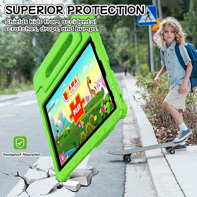 Kids Case for iPad Pro 12.9 Case 2022/2021/2020/2018 with Pencil Holder & Hadle Stand, Super Protection Rugged Cover for iPad Pro 12.9 inch 3rd/4th/5th/6th Generation, Lime Green