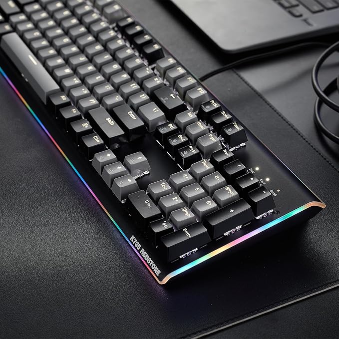 Hexgears GK735 Wired Full Size Mechanical Keyboard, Aluminum Housing Built for Gamers w/Kailh Box White Switch, White Backlit + Surrounded by RGB Light Strip, 104 Keys Gaming Keyboard for PC/Mac