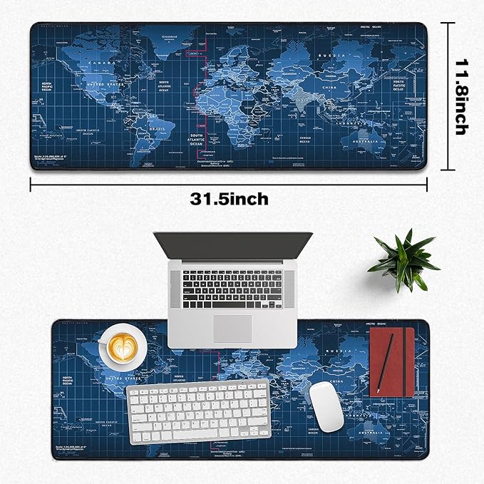 Mouse Pad Gaming - Desk Mat for Keyboard and Mouse - World Map Large Mouse Pads for Desk, Gaming Mousepad with Non-Slip Base, Desks Pad (31.5" X 11.8") for Game, Office and Home (Map)